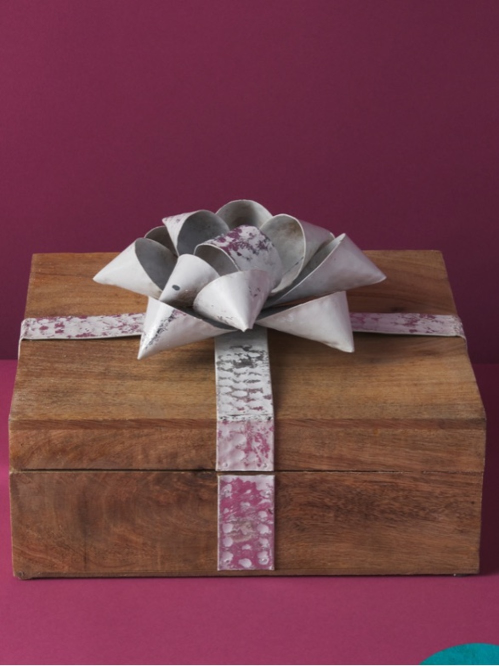 Martha Stewart Distressed Wooden Gift Box with Metal Bow